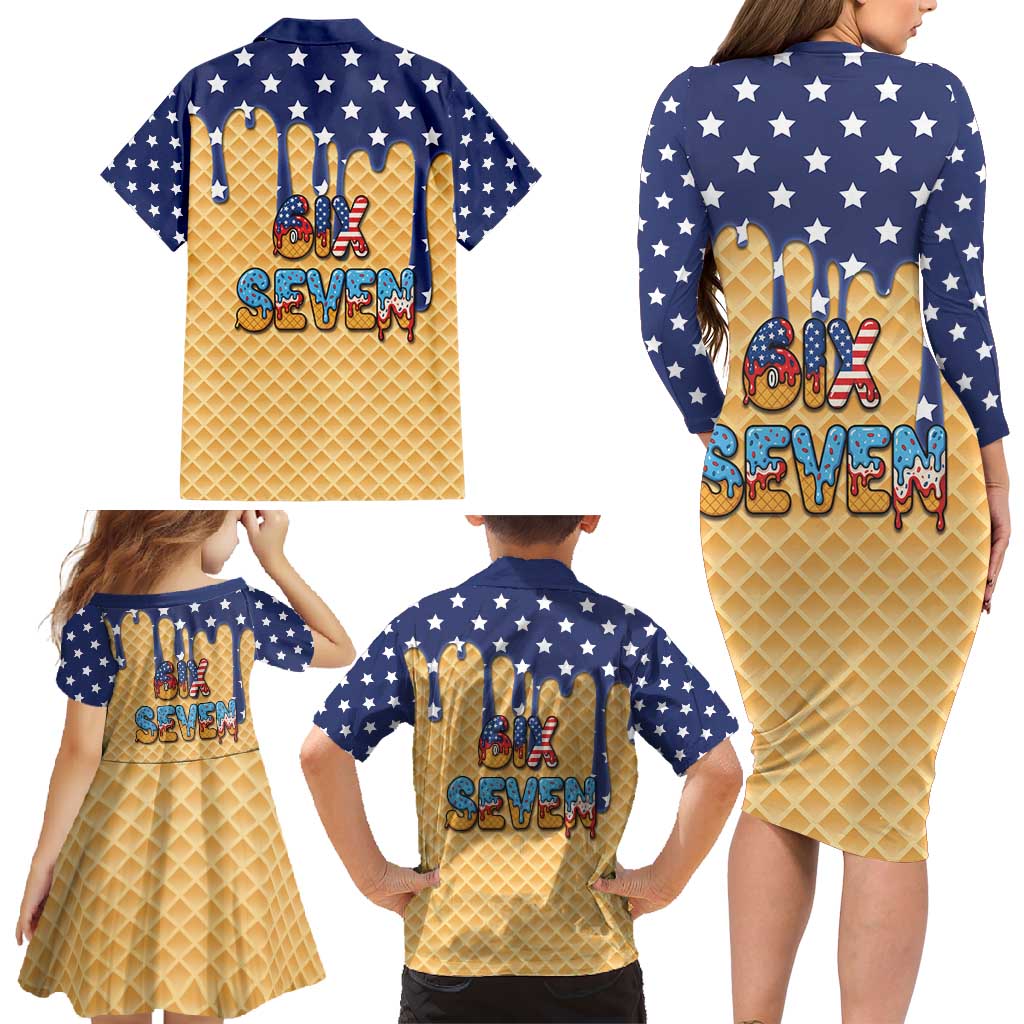 American Flag Ice Cream Drip Family Matching Long Sleeve Bodycon Dress and Hawaiian Shirt 67 Meme Gen Alpha Slang Tee - Wonder Print Shop