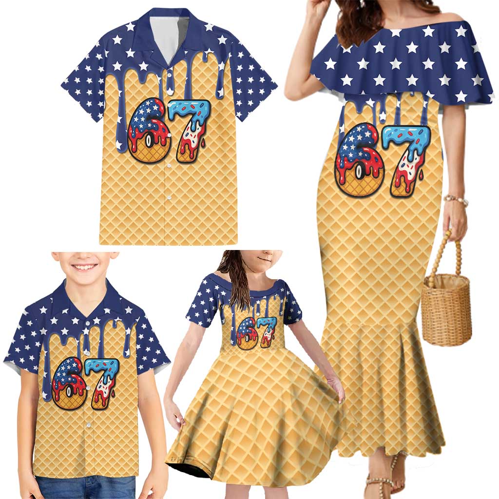 American Flag Ice Cream Drip Family Matching Mermaid Dress and Hawaiian Shirt 67 Meme Gen Alpha Slang Tee - Wonder Print Shop