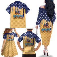 American Flag Ice Cream Drip Family Matching Off The Shoulder Long Sleeve Dress and Hawaiian Shirt 67 Meme Gen Alpha Slang Tee - Wonder Print Shop