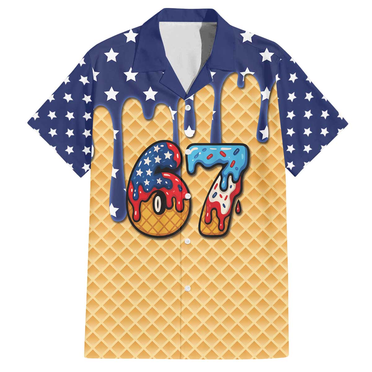 American Flag Ice Cream Drip Family Matching Off The Shoulder Long Sleeve Dress and Hawaiian Shirt 67 Meme Gen Alpha Slang Tee - Wonder Print Shop