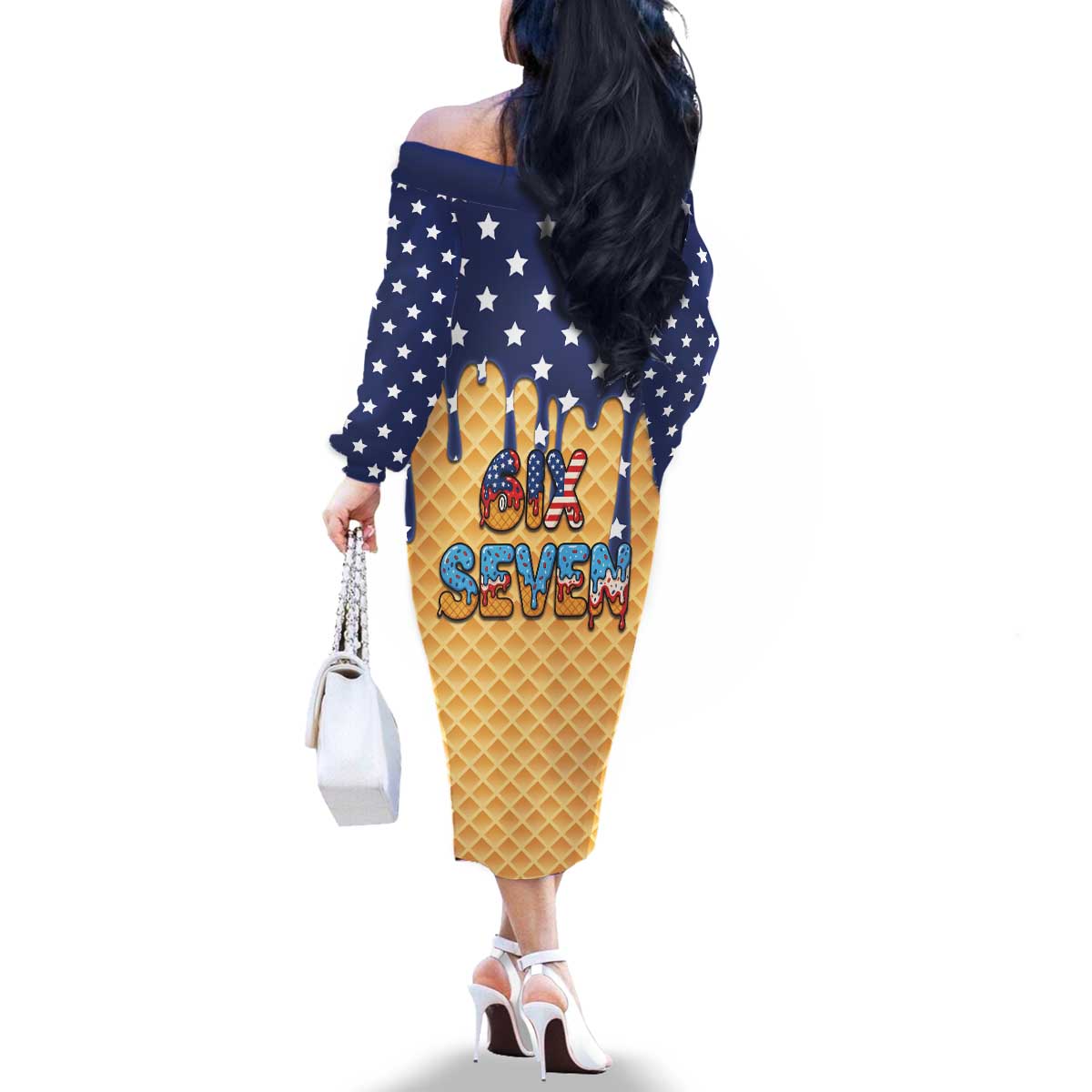 American Flag Ice Cream Drip Family Matching Off The Shoulder Long Sleeve Dress and Hawaiian Shirt 67 Meme Gen Alpha Slang Tee - Wonder Print Shop