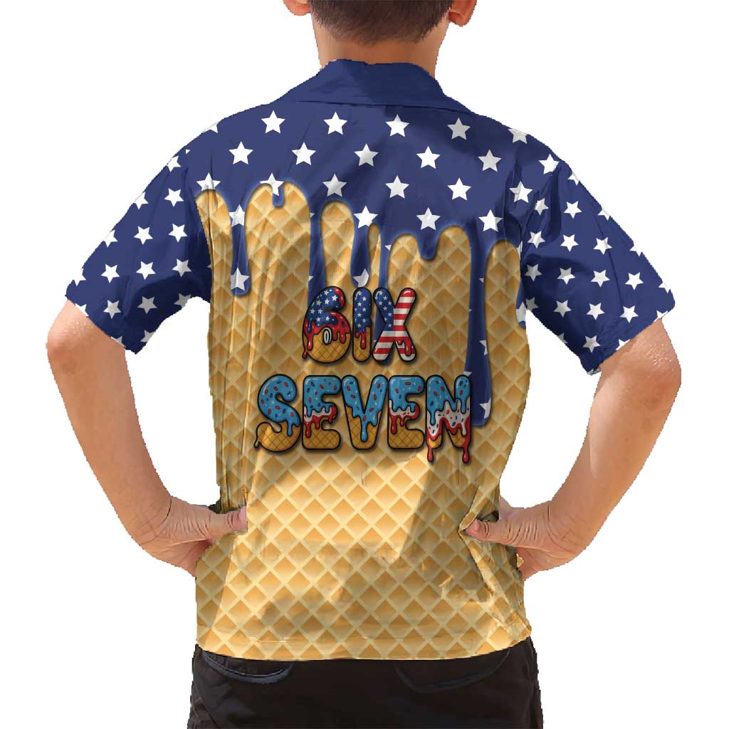 American Flag Ice Cream Drip Family Matching Off Shoulder Maxi Dress and Hawaiian Shirt 67 Meme Gen Alpha Slang Tee - Wonder Print Shop