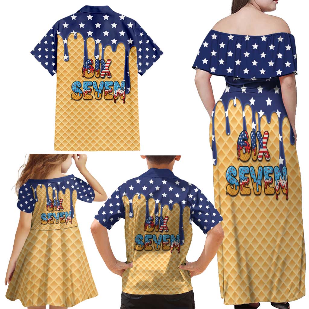 American Flag Ice Cream Drip Family Matching Off Shoulder Maxi Dress and Hawaiian Shirt 67 Meme Gen Alpha Slang Tee - Wonder Print Shop