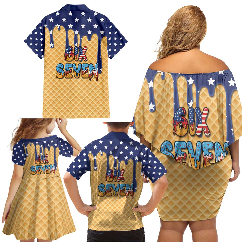 American Flag Ice Cream Drip Family Matching Off Shoulder Short Dress and Hawaiian Shirt 67 Meme Gen Alpha Slang Tee - Wonder Print Shop