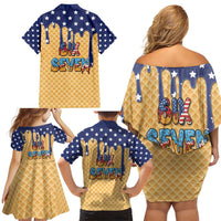 American Flag Ice Cream Drip Family Matching Off Shoulder Short Dress and Hawaiian Shirt 67 Meme Gen Alpha Slang Tee - Wonder Print Shop