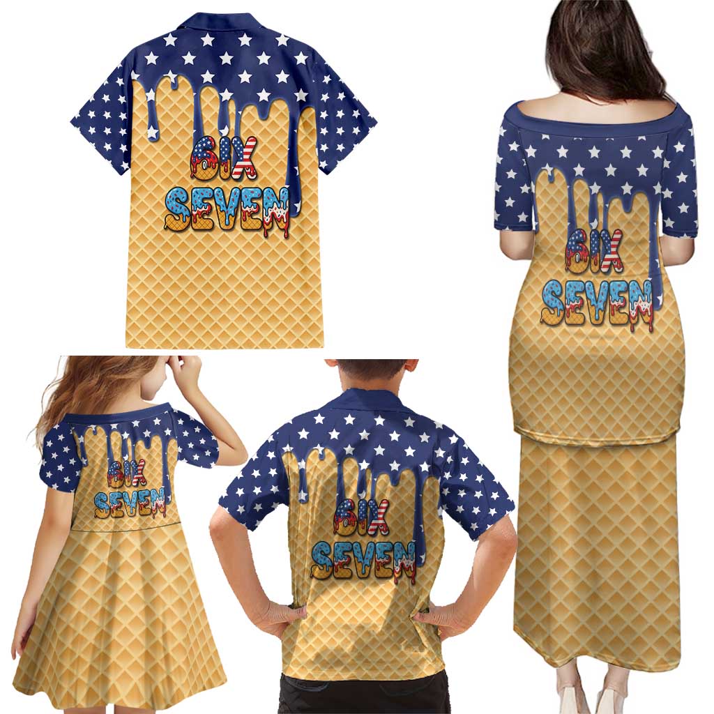 American Flag Ice Cream Drip Family Matching Puletasi and Hawaiian Shirt 67 Meme Gen Alpha Slang Tee - Wonder Print Shop