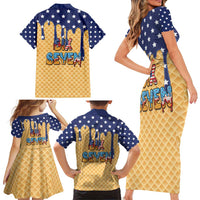 American Flag Ice Cream Drip Family Matching Short Sleeve Bodycon Dress and Hawaiian Shirt 67 Meme Gen Alpha Slang Tee - Wonder Print Shop