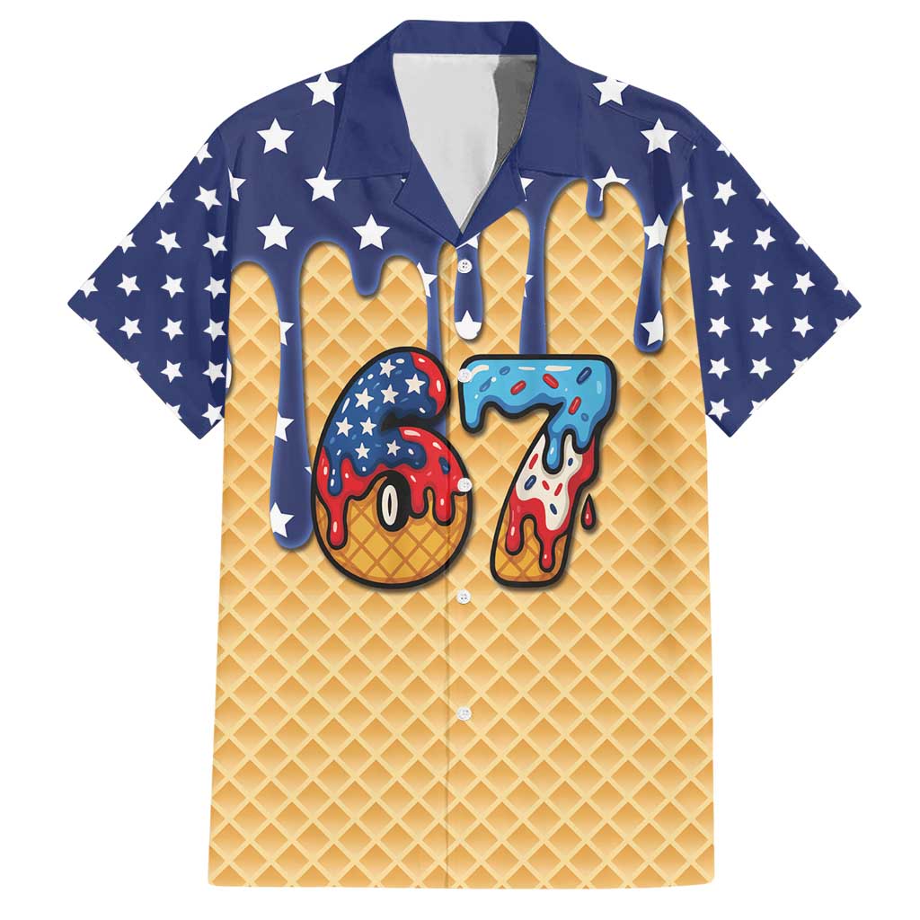 American Flag Ice Cream Drip Family Matching Short Sleeve Bodycon Dress and Hawaiian Shirt 67 Meme Gen Alpha Slang Tee - Wonder Print Shop
