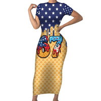 American Flag Ice Cream Drip Family Matching Short Sleeve Bodycon Dress and Hawaiian Shirt 67 Meme Gen Alpha Slang Tee - Wonder Print Shop