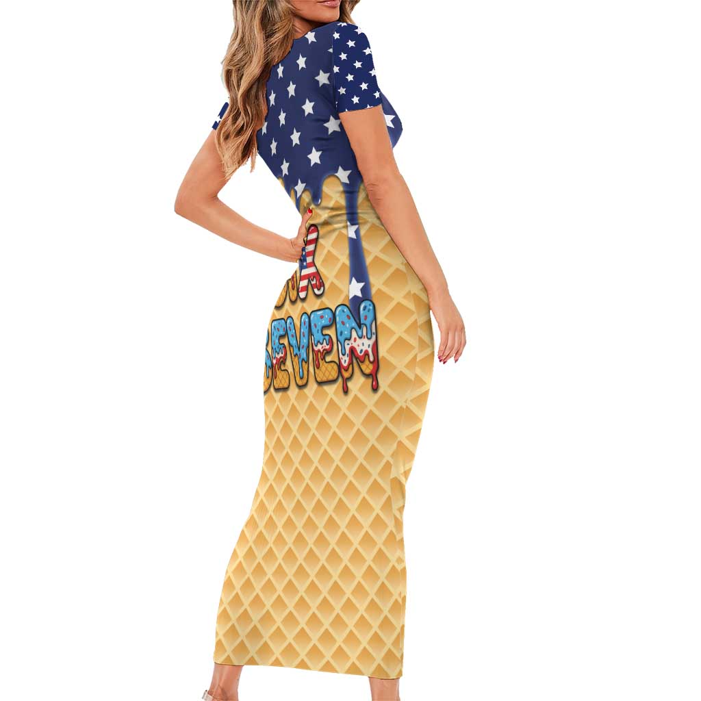 American Flag Ice Cream Drip Family Matching Short Sleeve Bodycon Dress and Hawaiian Shirt 67 Meme Gen Alpha Slang Tee - Wonder Print Shop