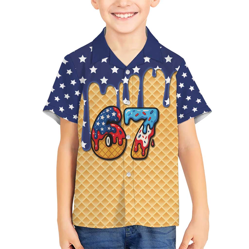 American Flag Ice Cream Drip Family Matching Short Sleeve Bodycon Dress and Hawaiian Shirt 67 Meme Gen Alpha Slang Tee - Wonder Print Shop