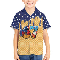 American Flag Ice Cream Drip Family Matching Short Sleeve Bodycon Dress and Hawaiian Shirt 67 Meme Gen Alpha Slang Tee - Wonder Print Shop