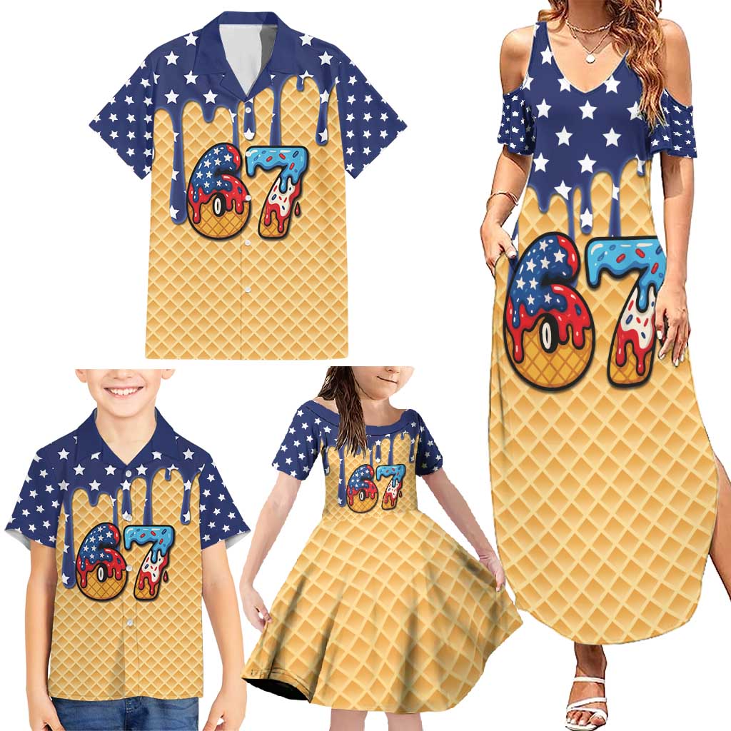 American Flag Ice Cream Drip Family Matching Summer Maxi Dress and Hawaiian Shirt 67 Meme Gen Alpha Slang Tee - Wonder Print Shop