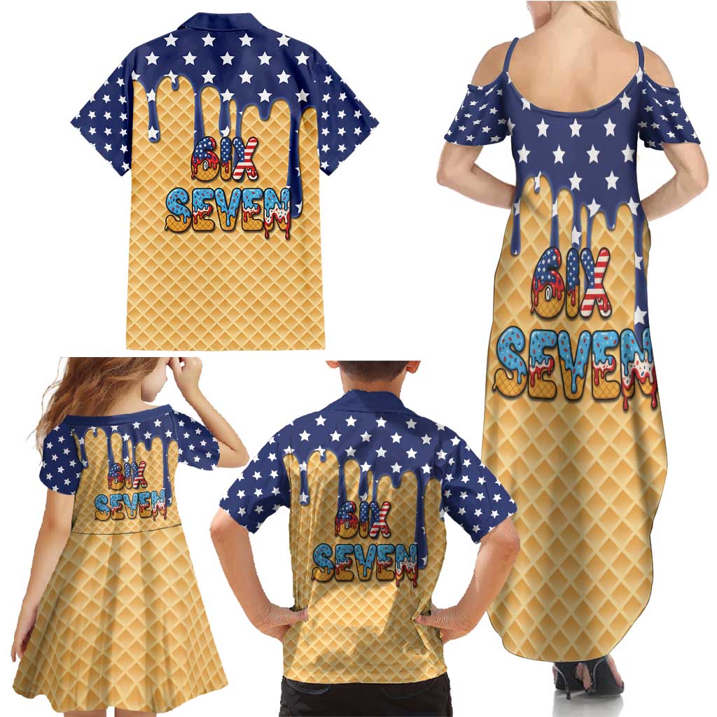 American Flag Ice Cream Drip Family Matching Summer Maxi Dress and Hawaiian Shirt 67 Meme Gen Alpha Slang Tee - Wonder Print Shop