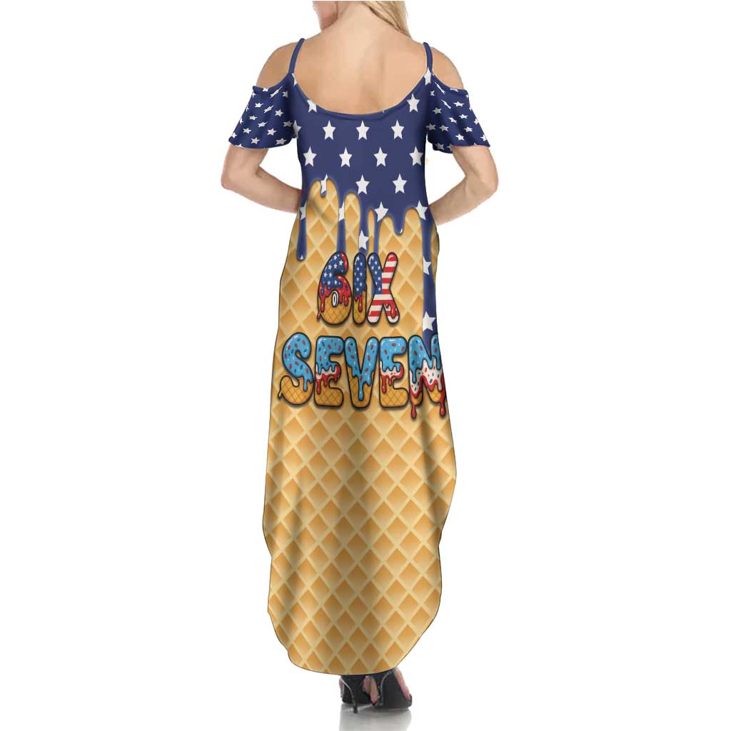 American Flag Ice Cream Drip Family Matching Summer Maxi Dress and Hawaiian Shirt 67 Meme Gen Alpha Slang Tee - Wonder Print Shop
