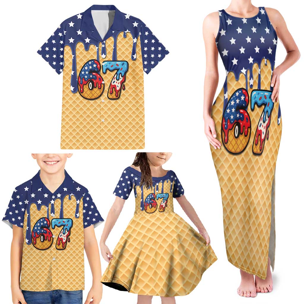 American Flag Ice Cream Drip Family Matching Tank Maxi Dress and Hawaiian Shirt 67 Meme Gen Alpha Slang Tee - Wonder Print Shop