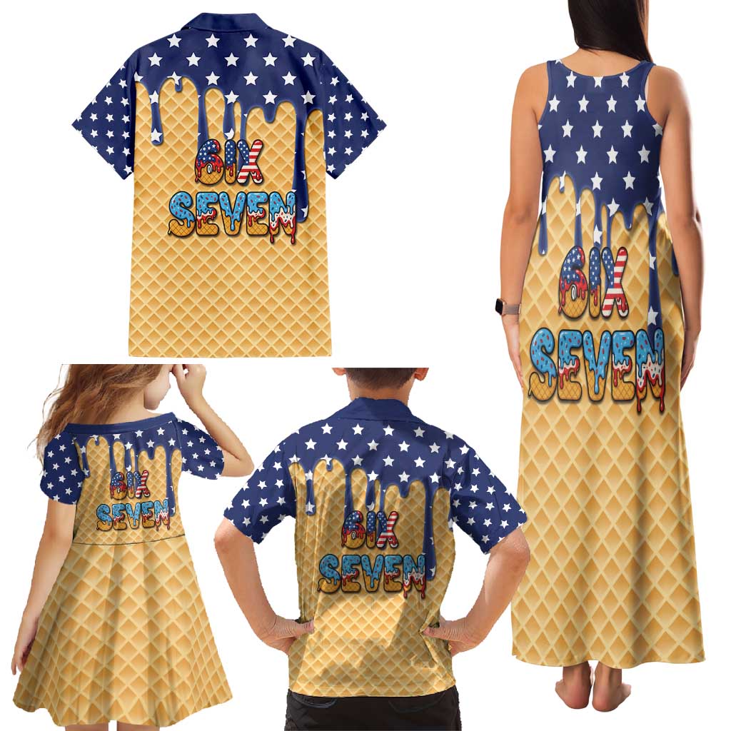 American Flag Ice Cream Drip Family Matching Tank Maxi Dress and Hawaiian Shirt 67 Meme Gen Alpha Slang Tee - Wonder Print Shop