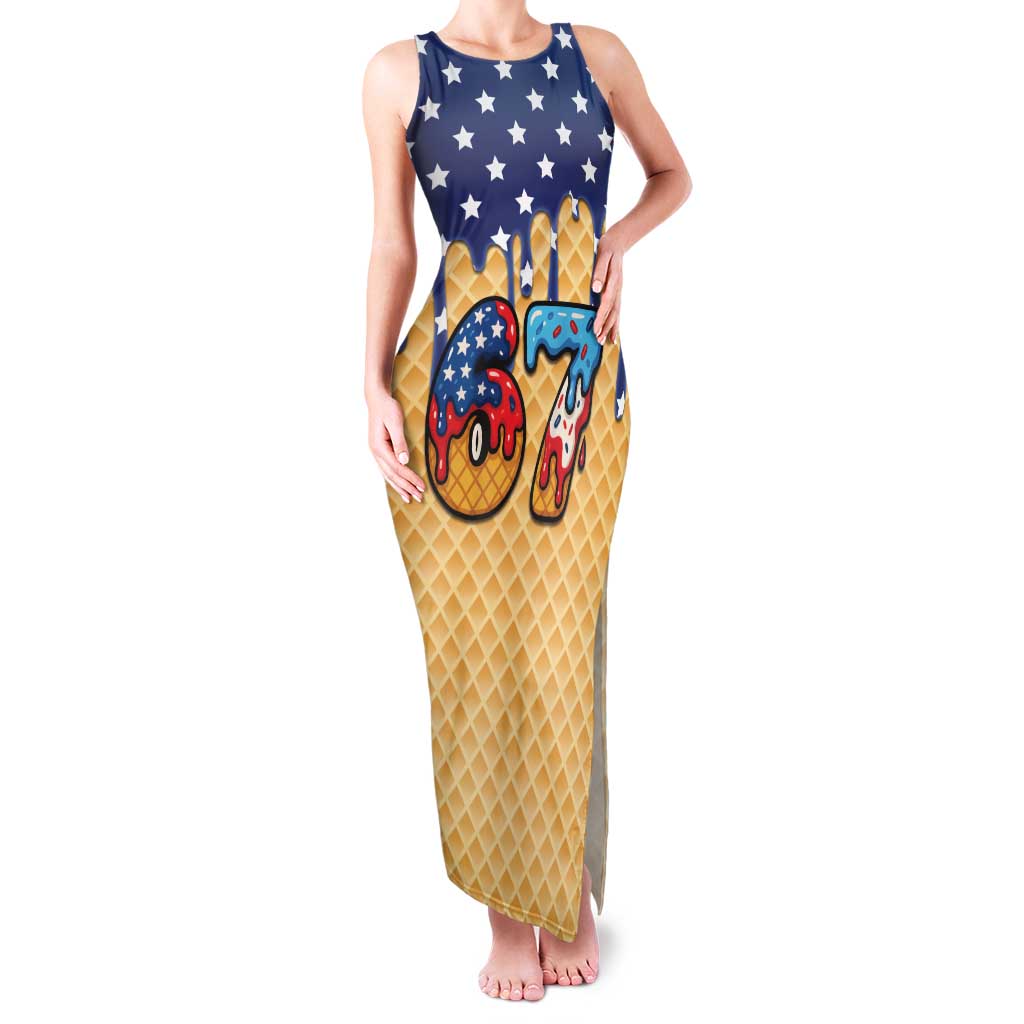 American Flag Ice Cream Drip Family Matching Tank Maxi Dress and Hawaiian Shirt 67 Meme Gen Alpha Slang Tee - Wonder Print Shop