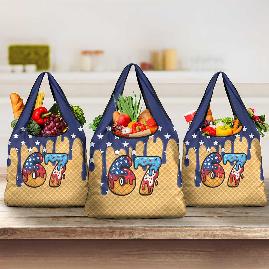 American Flag Ice Cream Drip Grocery Bag 67 Meme Gen Alpha Slang Tee - Wonder Print Shop