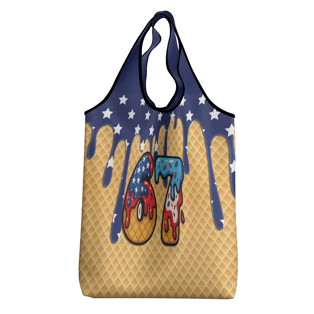 American Flag Ice Cream Drip Grocery Bag 67 Meme Gen Alpha Slang Tee - Wonder Print Shop