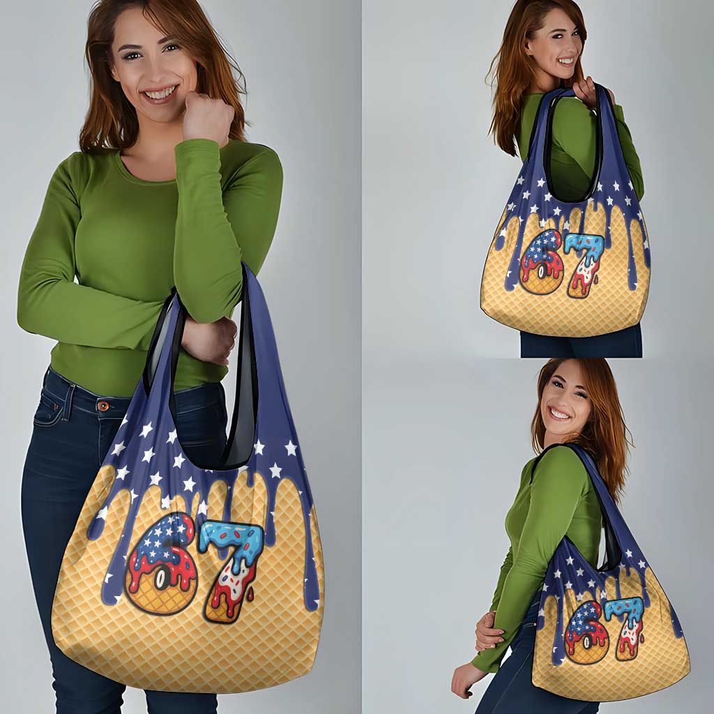American Flag Ice Cream Drip Grocery Bag 67 Meme Gen Alpha Slang Tee - Wonder Print Shop