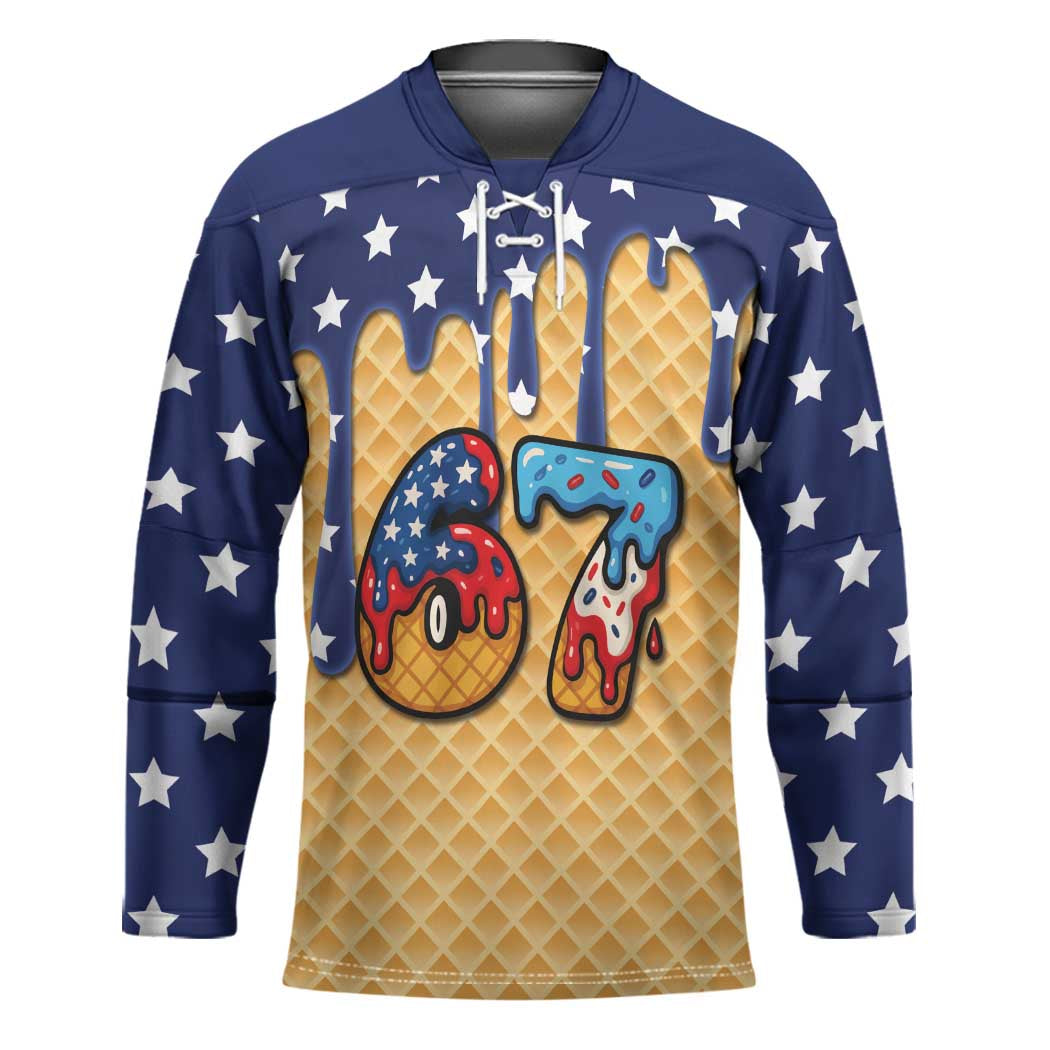 American Flag Ice Cream Drip Hockey Jersey 67 Meme Gen Alpha Slang Tee - Wonder Print Shop