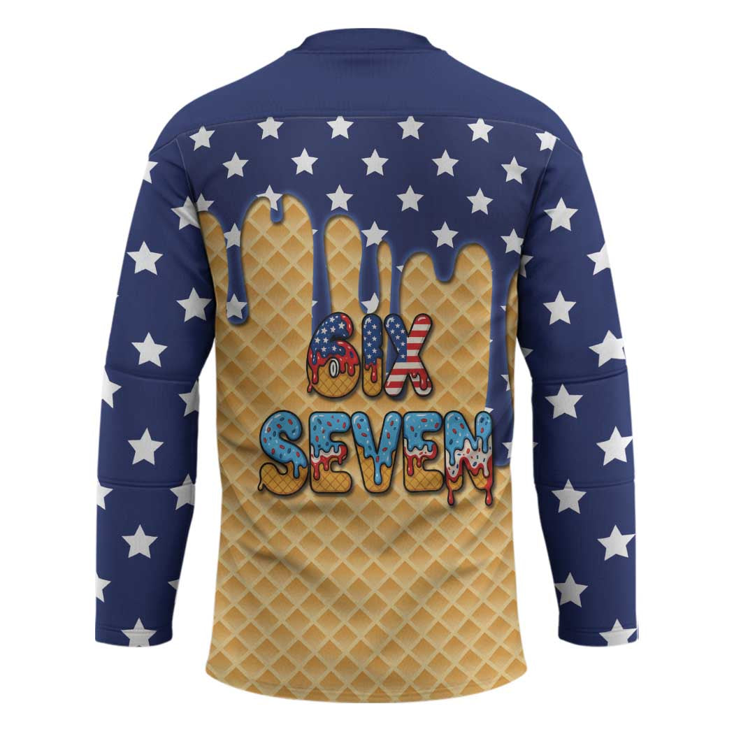 American Flag Ice Cream Drip Hockey Jersey 67 Meme Gen Alpha Slang Tee - Wonder Print Shop