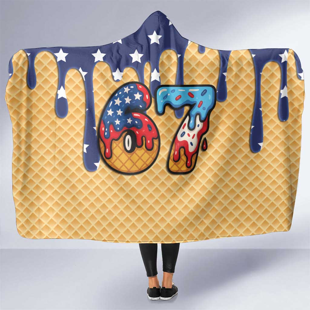 American Flag Ice Cream Drip Hooded Blanket 67 Meme Gen Alpha Slang Tee - Wonder Print Shop