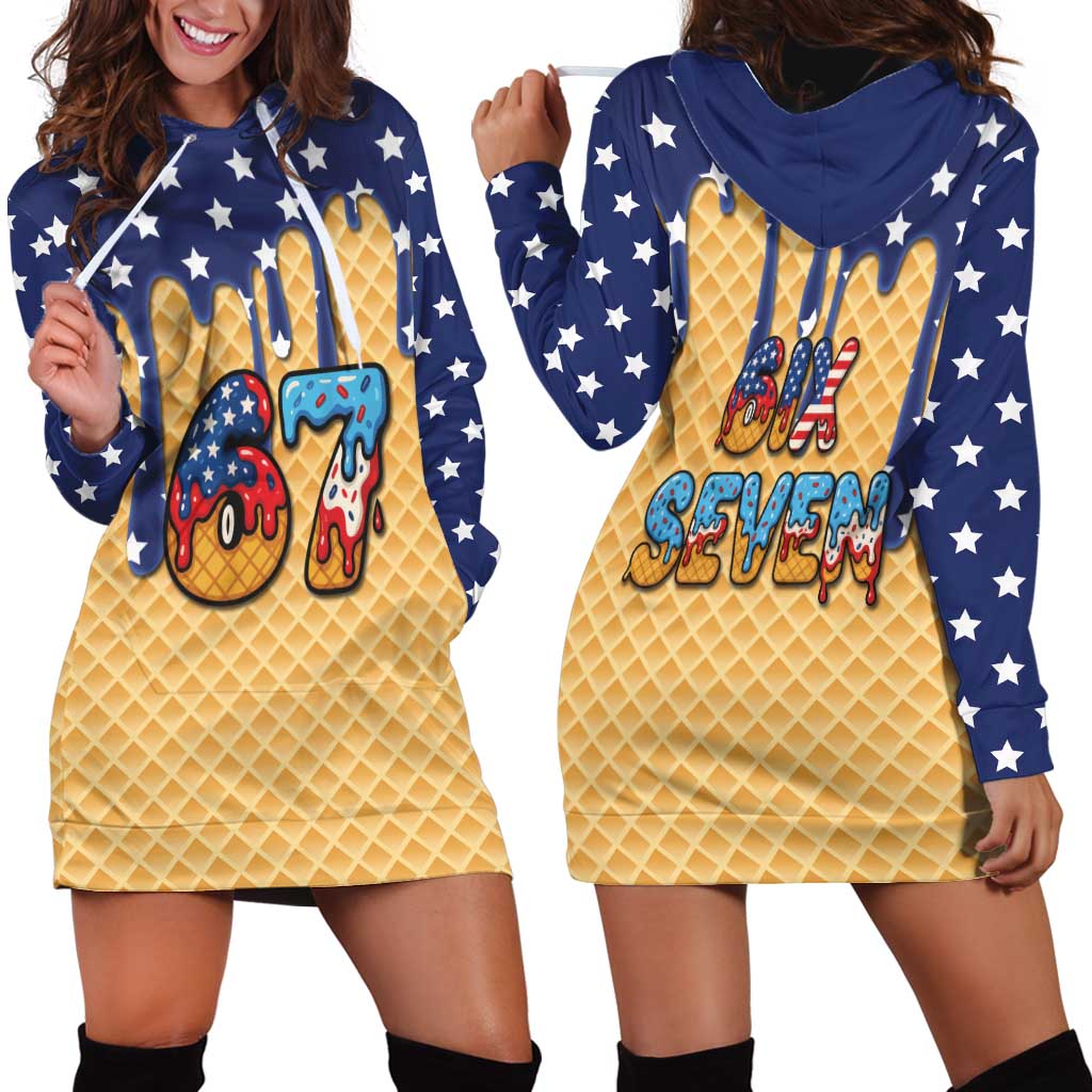 American Flag Ice Cream Drip Hoodie Dress 67 Meme Gen Alpha Slang Tee - Wonder Print Shop