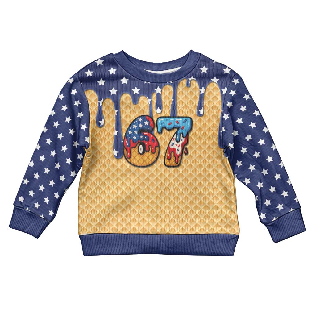 American Flag Ice Cream Drip Kid Ugly Christmas Sweater 67 Meme Gen Alpha Slang Tee - Wonder Print Shop
