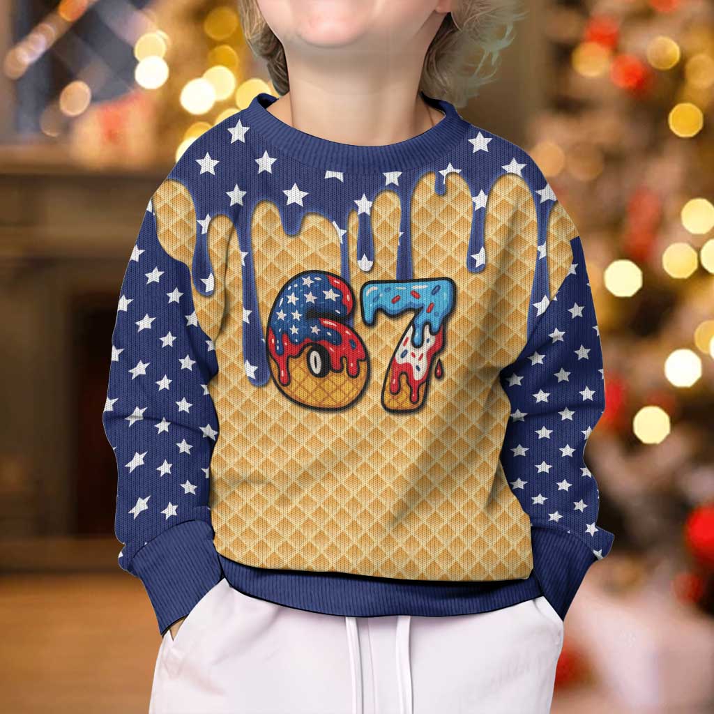 American Flag Ice Cream Drip Kid Ugly Christmas Sweater 67 Meme Gen Alpha Slang Tee - Wonder Print Shop