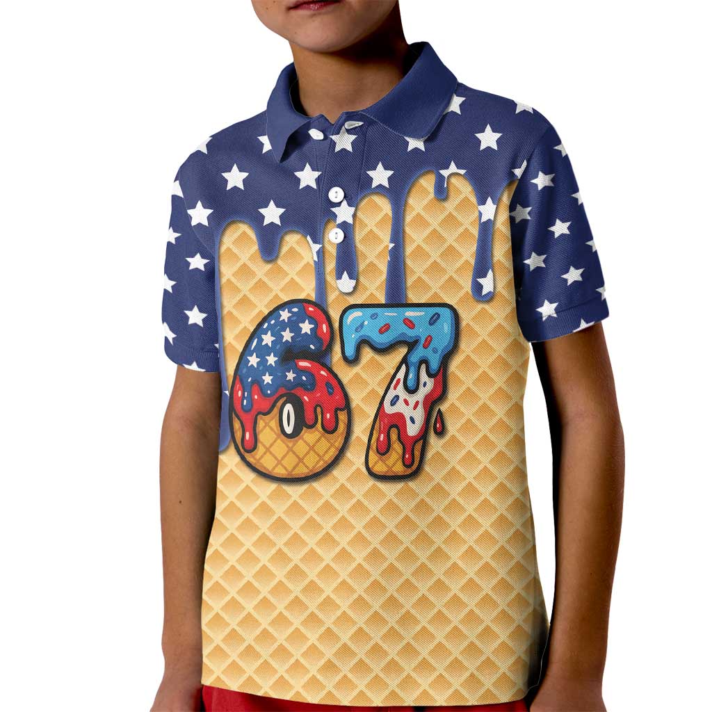 American Flag Ice Cream Drip Kid Polo Shirt 67 Meme Gen Alpha Slang Tee - Wonder Print Shop