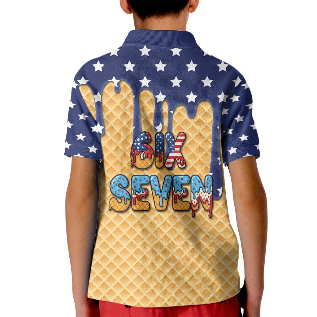 American Flag Ice Cream Drip Kid Polo Shirt 67 Meme Gen Alpha Slang Tee - Wonder Print Shop