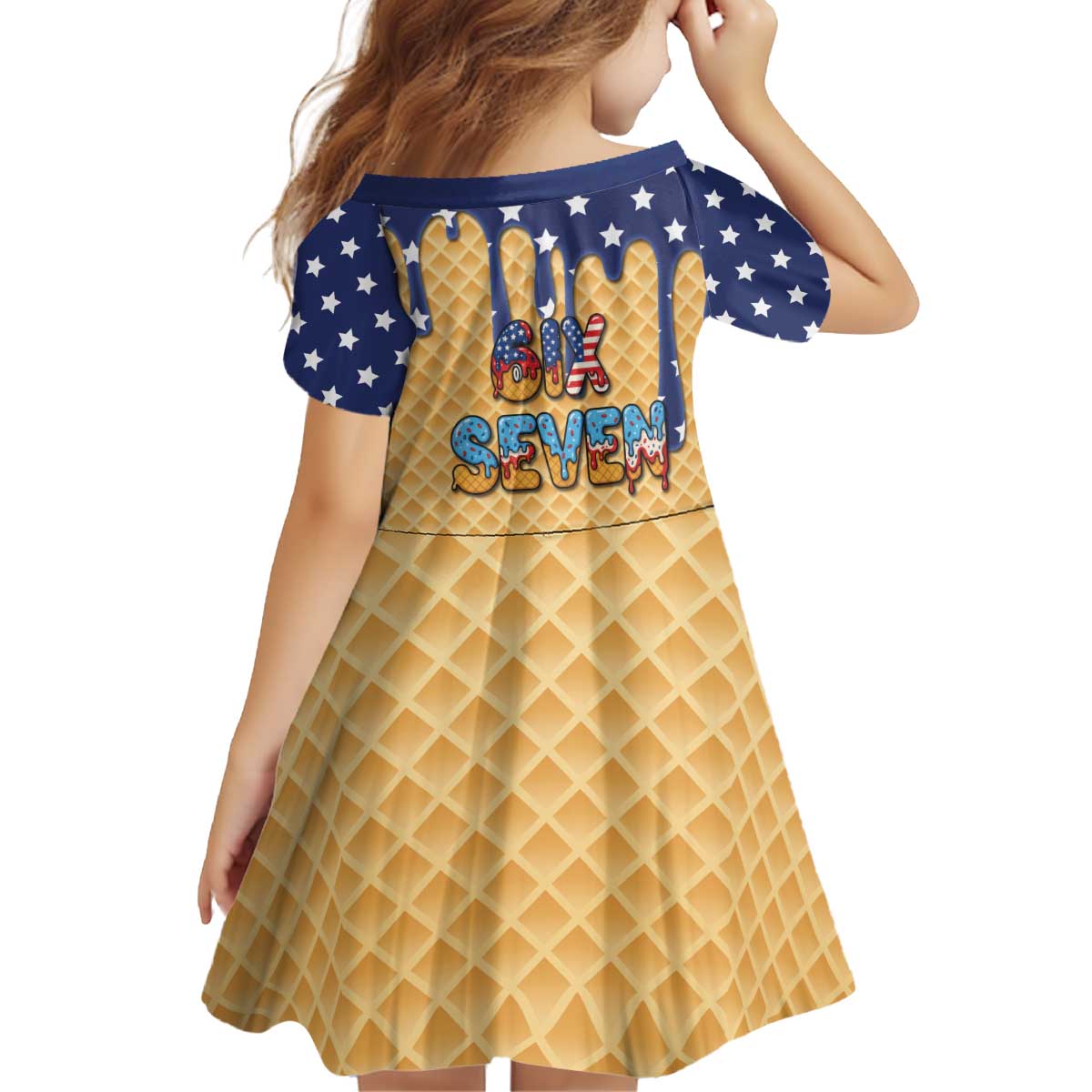 American Flag Ice Cream Drip Kid Short Sleeve Dress 67 Meme Gen Alpha Slang Tee - Wonder Print Shop