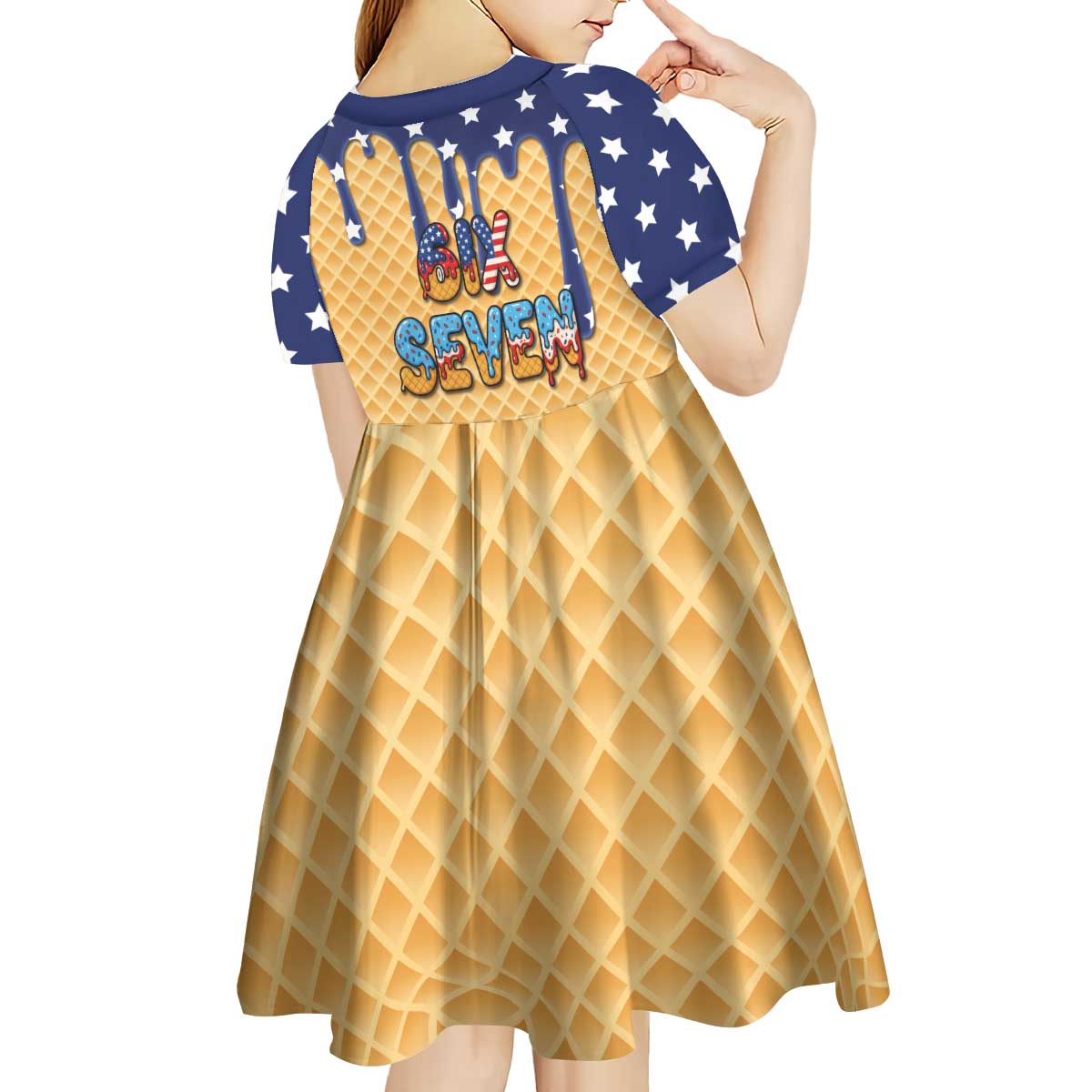 American Flag Ice Cream Drip Kid Short Sleeve Dress 67 Meme Gen Alpha Slang Tee - Wonder Print Shop