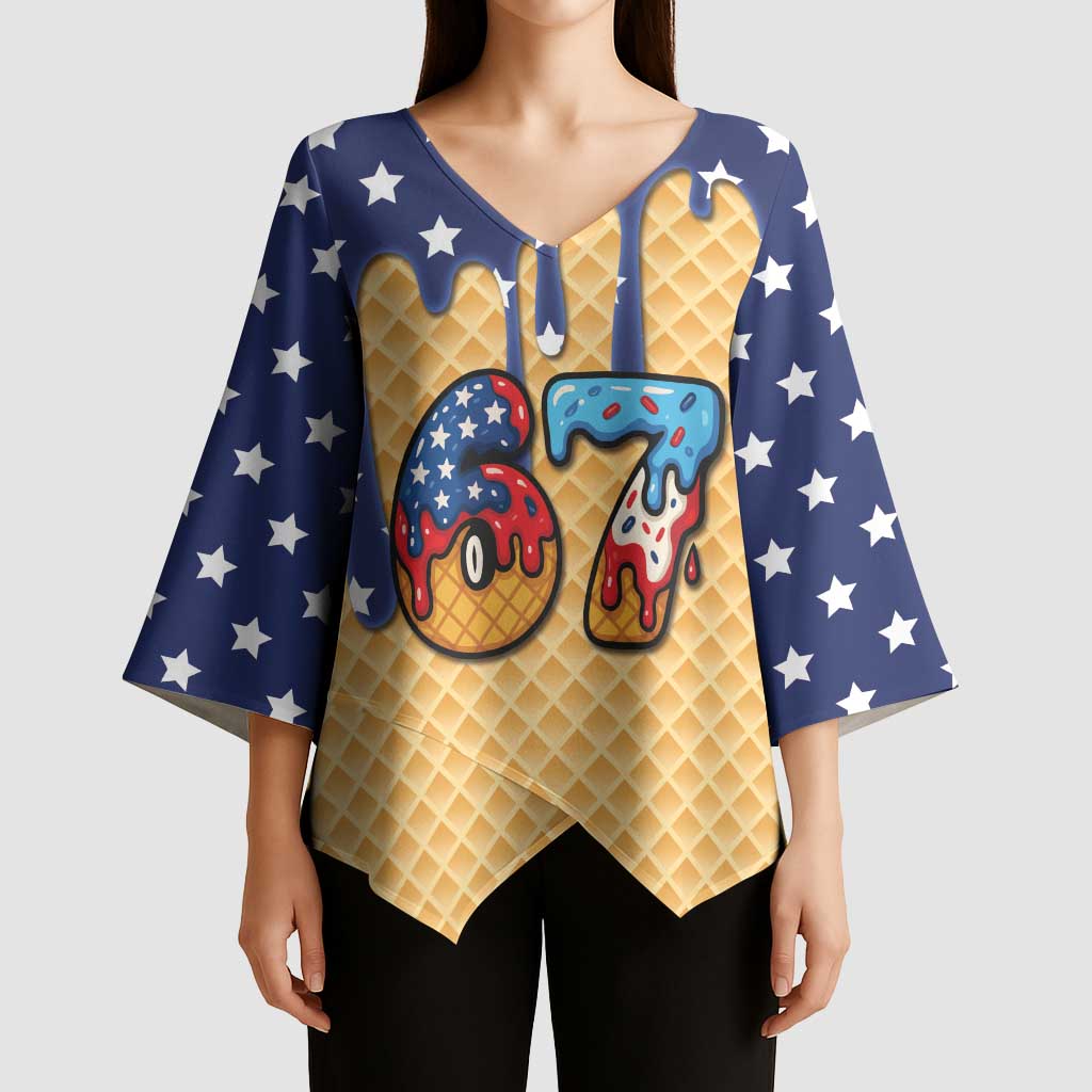 American Flag Ice Cream Drip Kimono Sleeve Blouse 67 Meme Gen Alpha Slang Tee - Wonder Print Shop