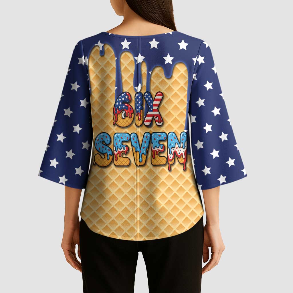 American Flag Ice Cream Drip Kimono Sleeve Blouse 67 Meme Gen Alpha Slang Tee - Wonder Print Shop