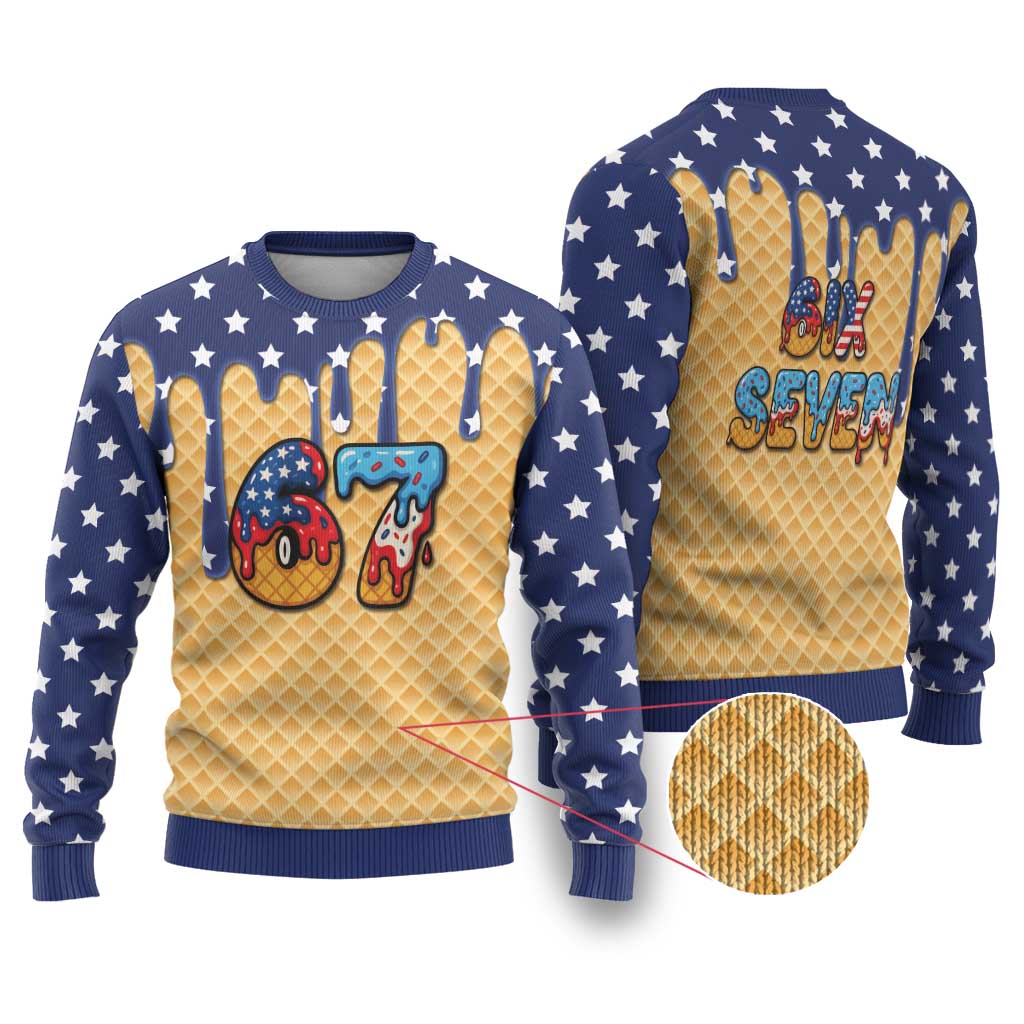 American Flag Ice Cream Drip Ugly Christmas Sweater 67 Meme Gen Alpha Slang Tee - Wonder Print Shop