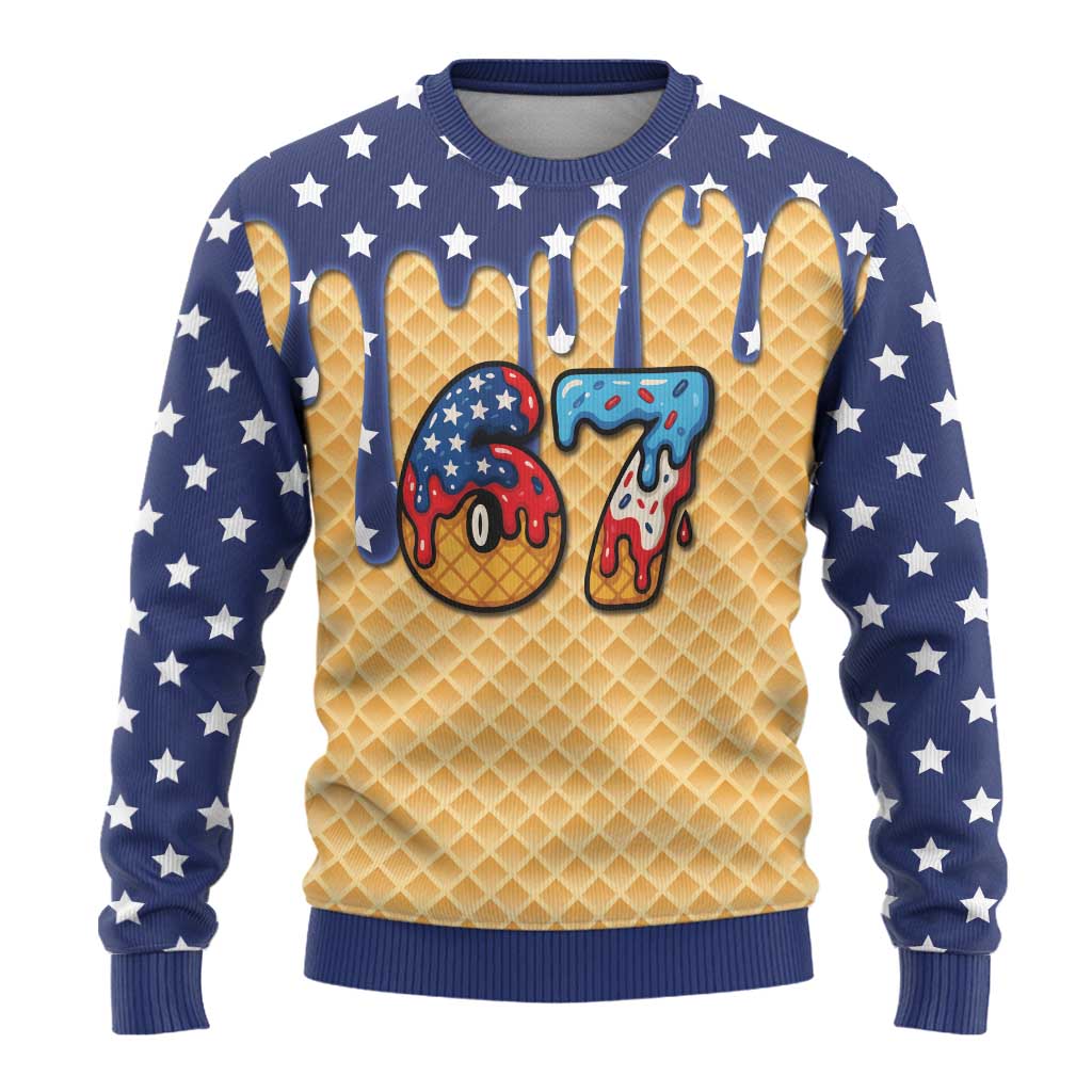 American Flag Ice Cream Drip Ugly Christmas Sweater 67 Meme Gen Alpha Slang Tee - Wonder Print Shop