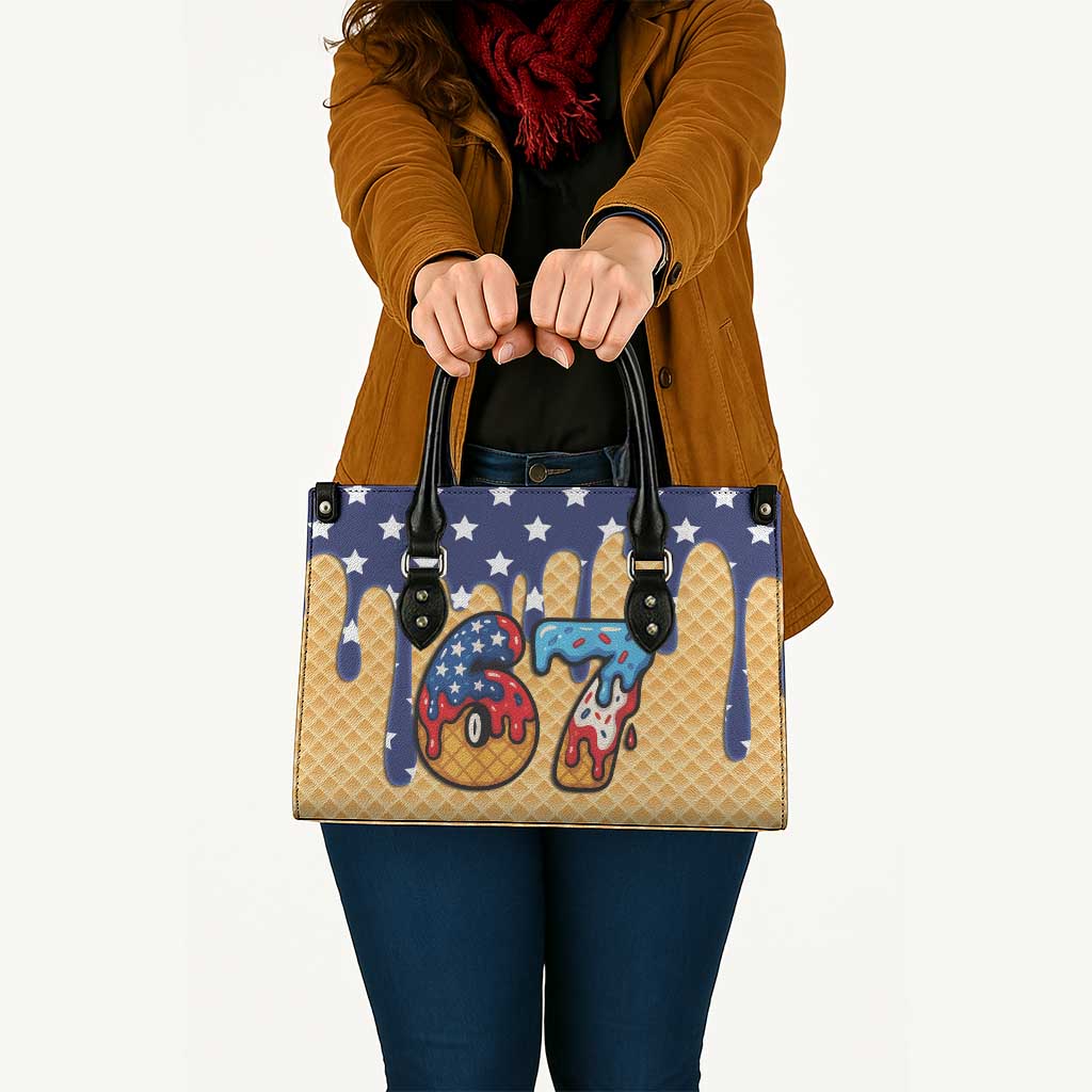 American Flag Ice Cream Drip Leather Bag 67 Meme Gen Alpha Slang Tee - Wonder Print Shop