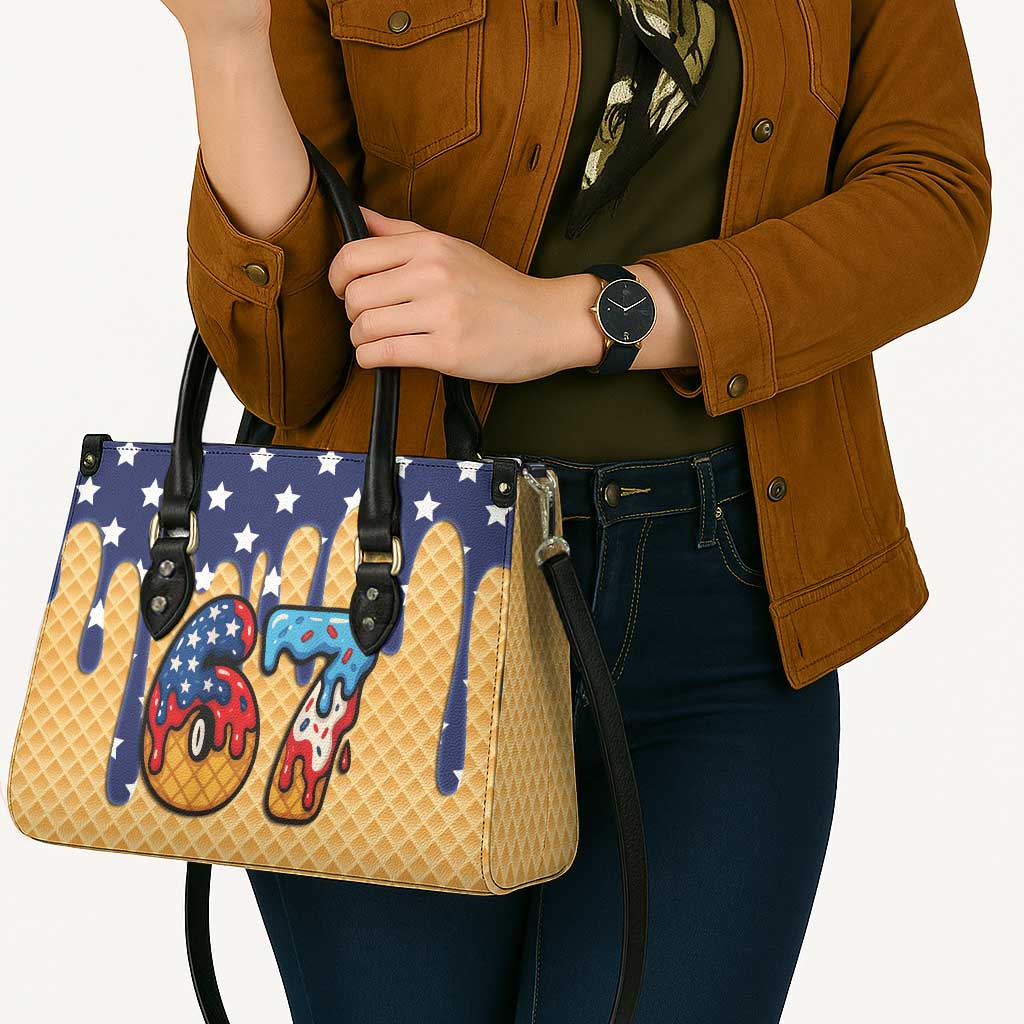 American Flag Ice Cream Drip Leather Bag 67 Meme Gen Alpha Slang Tee - Wonder Print Shop