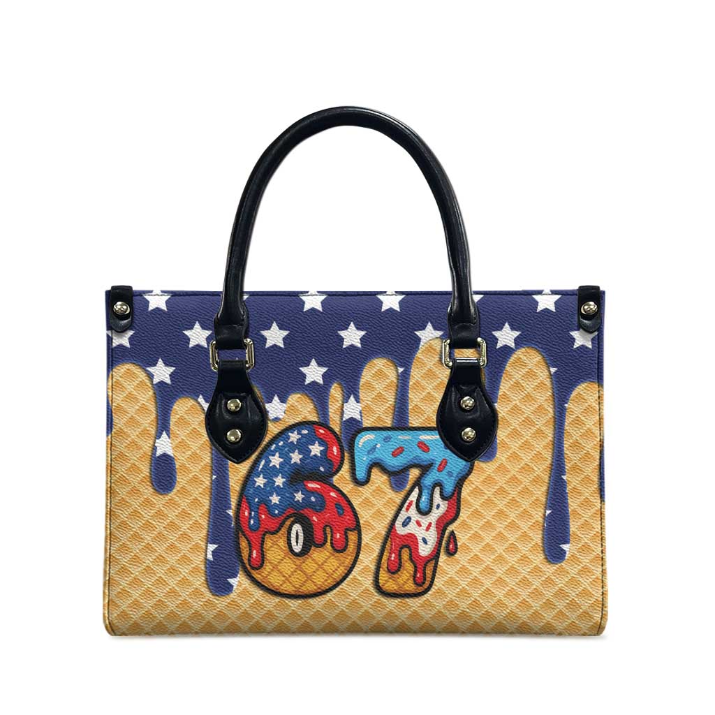 American Flag Ice Cream Drip Leather Bag 67 Meme Gen Alpha Slang Tee - Wonder Print Shop