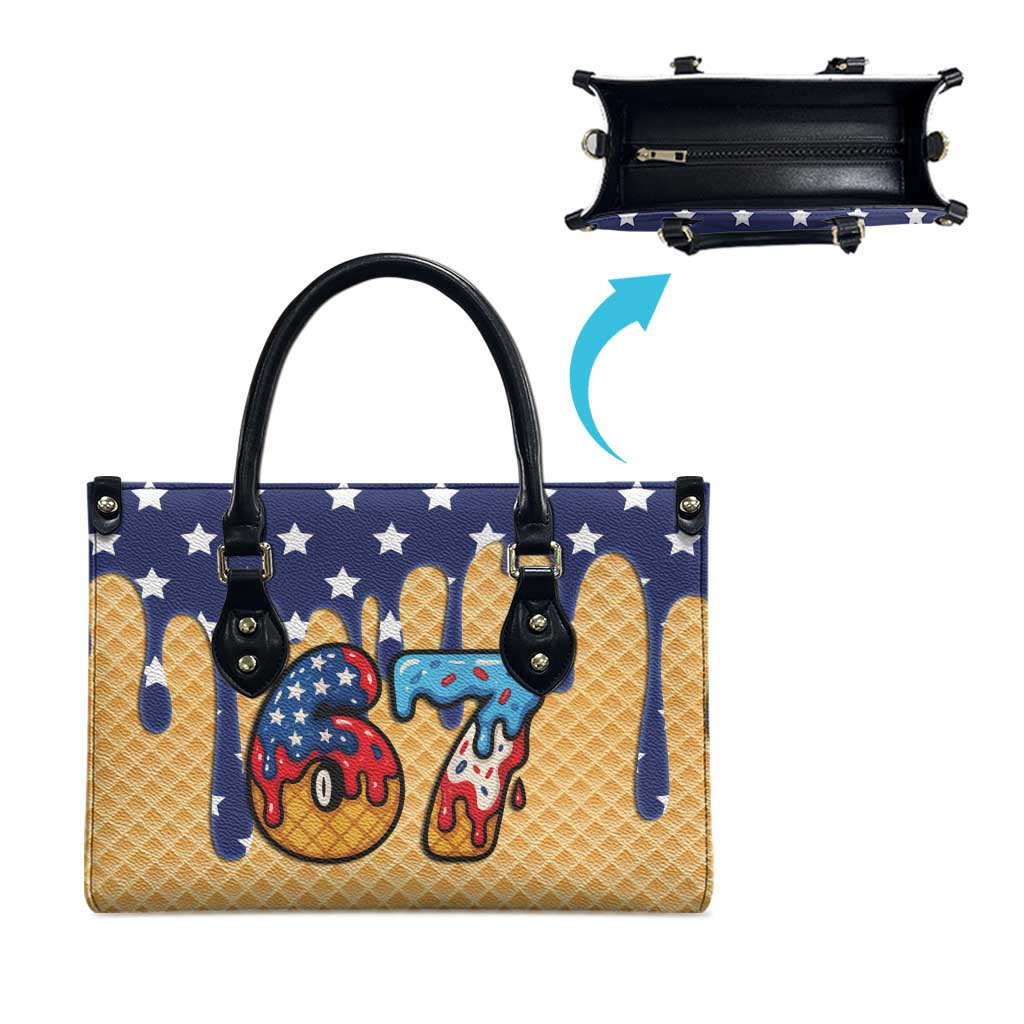 American Flag Ice Cream Drip Leather Bag 67 Meme Gen Alpha Slang Tee - Wonder Print Shop