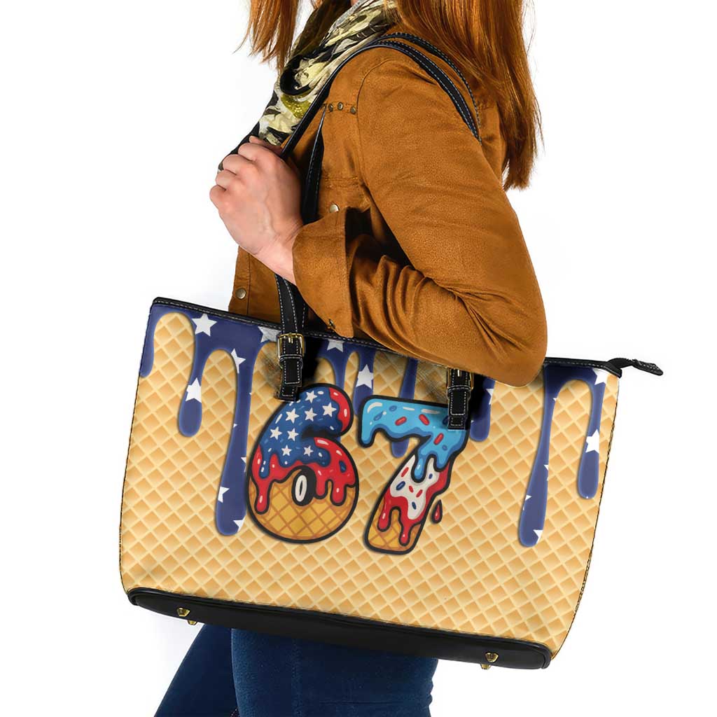 American Flag Ice Cream Drip Leather Tote Bag 67 Meme Gen Alpha Slang Tee - Wonder Print Shop