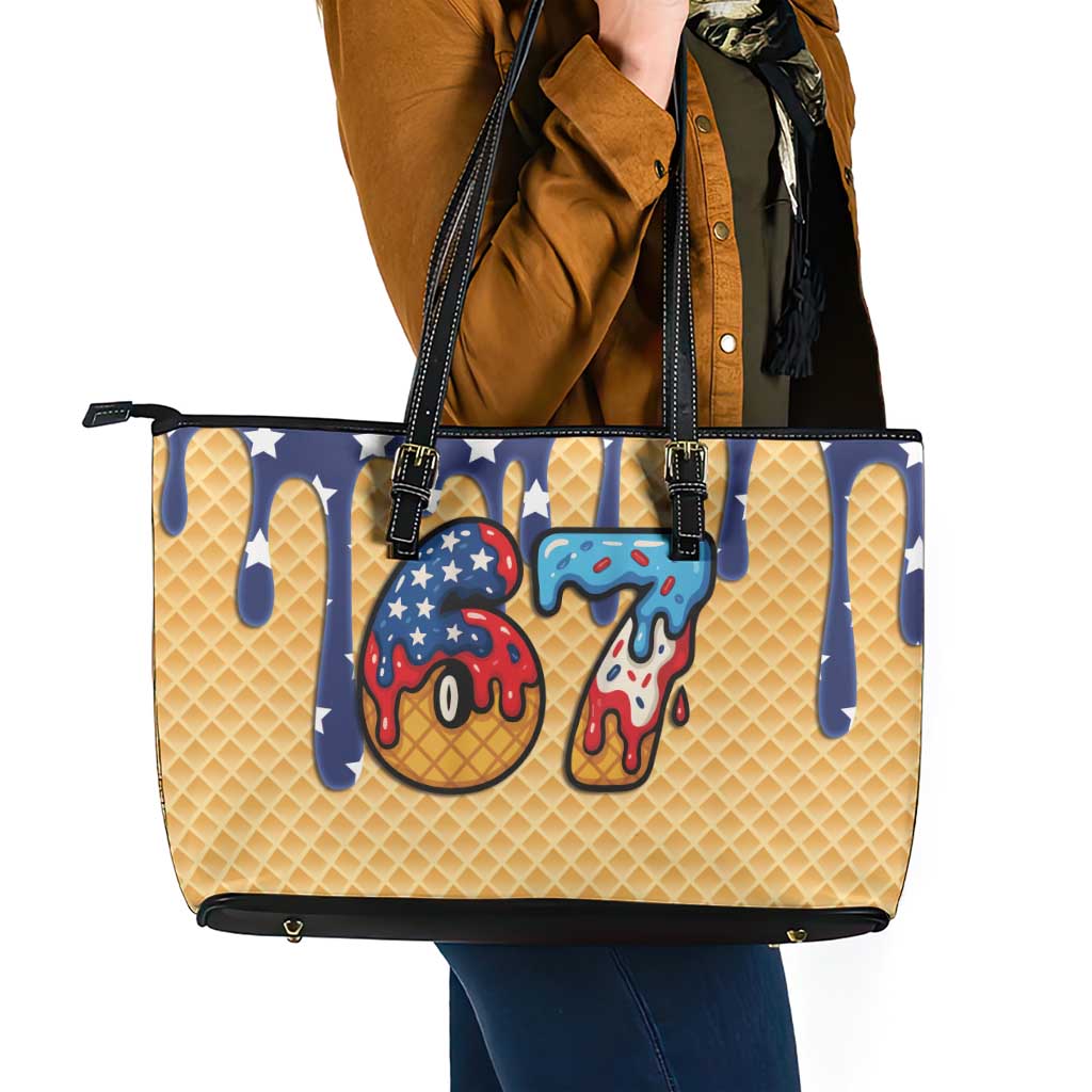 American Flag Ice Cream Drip Leather Tote Bag 67 Meme Gen Alpha Slang Tee - Wonder Print Shop
