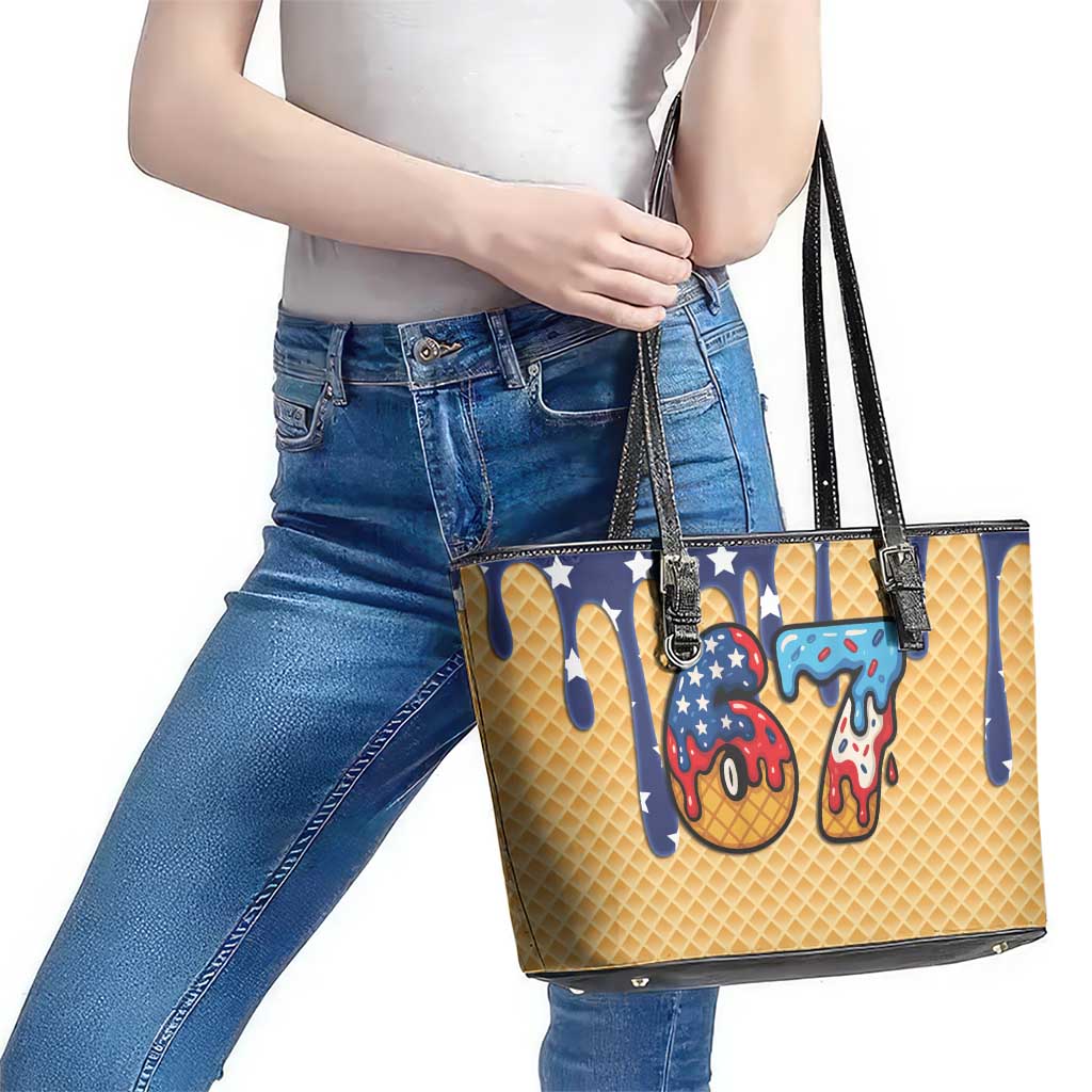 American Flag Ice Cream Drip Leather Tote Bag 67 Meme Gen Alpha Slang Tee - Wonder Print Shop