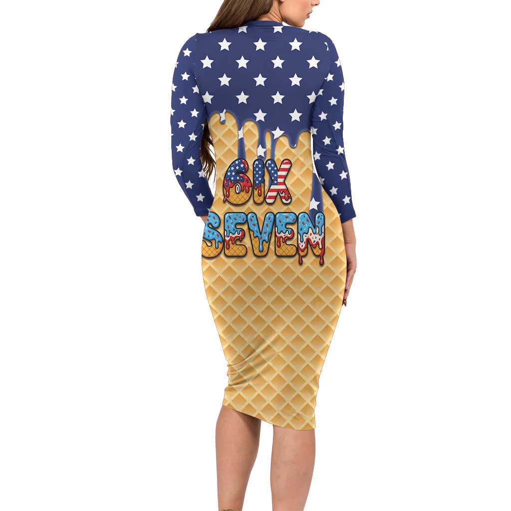 American Flag Ice Cream Drip Long Sleeve Bodycon Dress 67 Meme Gen Alpha Slang Tee - Wonder Print Shop