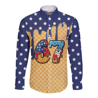 American Flag Ice Cream Drip Long Sleeve Button Shirt 67 Meme Gen Alpha Slang Tee - Wonder Print Shop