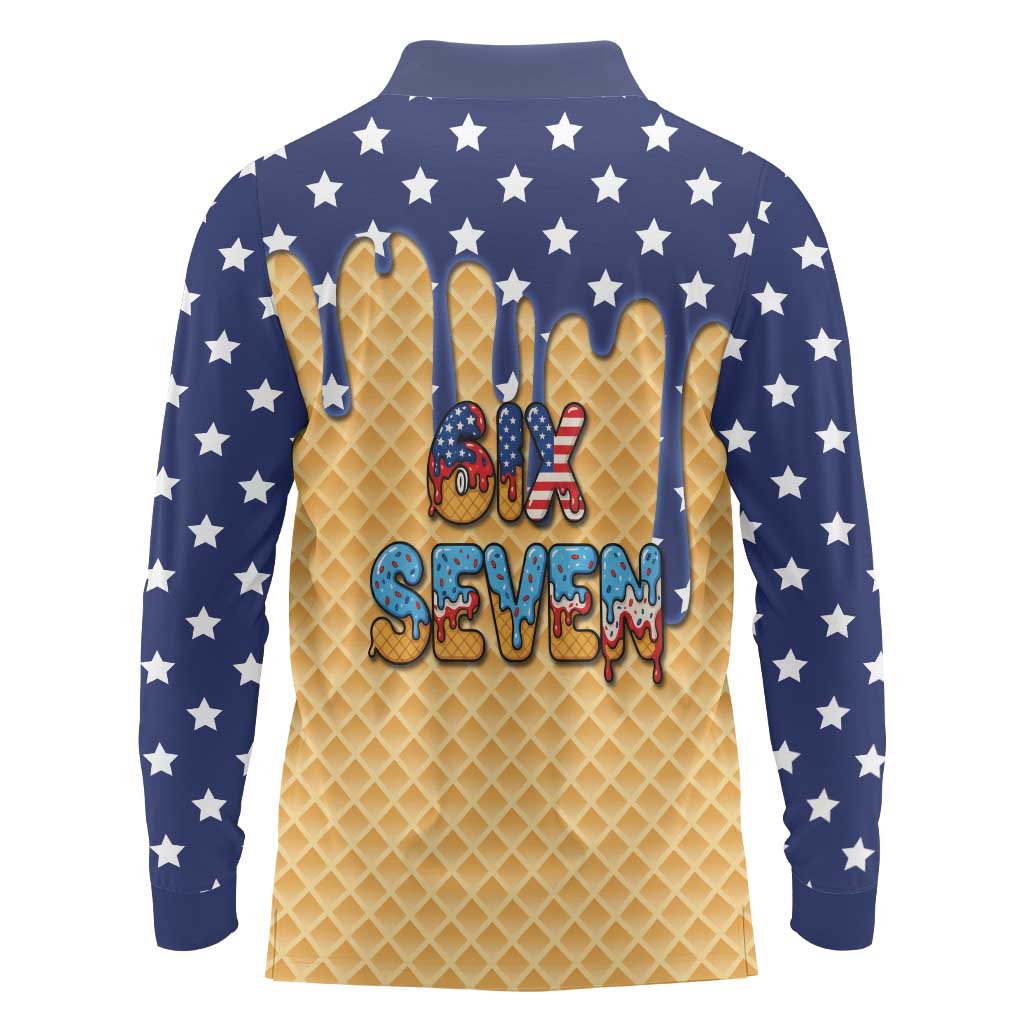 American Flag Ice Cream Drip Long Sleeve Polo Shirt 67 Meme Gen Alpha Slang Tee - Wonder Print Shop