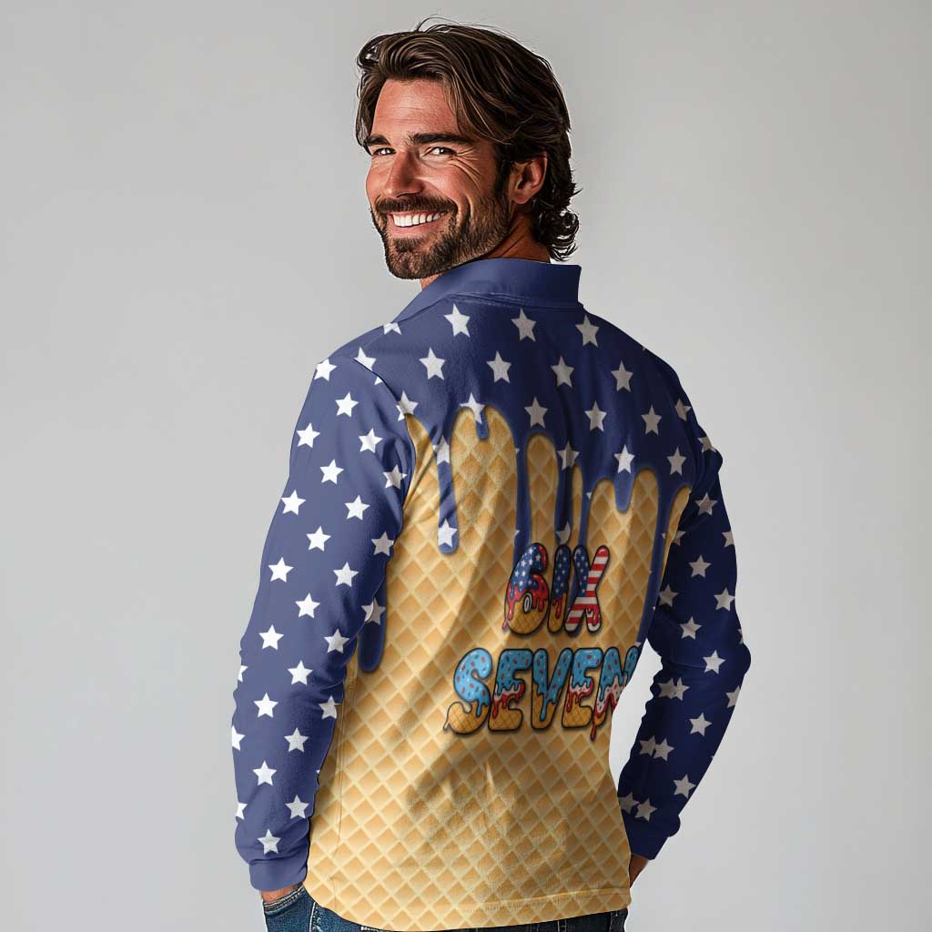 American Flag Ice Cream Drip Long Sleeve Polo Shirt 67 Meme Gen Alpha Slang Tee - Wonder Print Shop